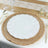 Elegant white plate on a woven placemat, perfect for dining settings.
