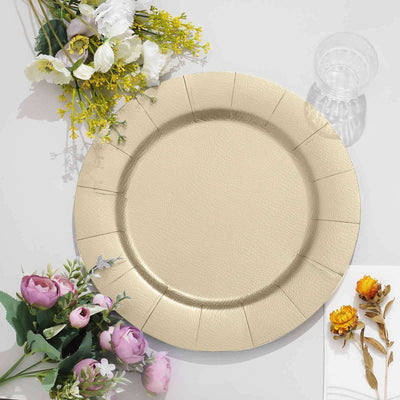 10-Pack Disposable Round Charger Plates 13" Champagne with Leathery Texture - 1100GSM Sturdy Cardboard Placemats