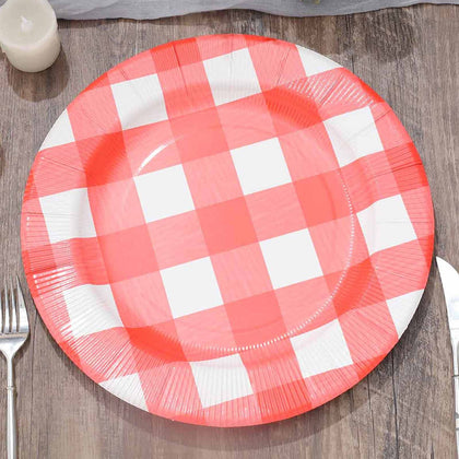 10-Pack Buffalo Plaid Paper Charger Plates – Red/White 13" Round Disposable Table Chargers, 350 GSM Cardstock
