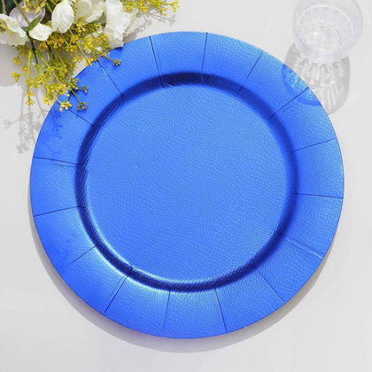 10-Pack Disposable Round Charger Plates 13" Royal Blue with Leathery Texture - 1100GSM Sturdy Cardboard Placemats