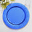 Blue disposable plate on a plain background.