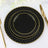 Elegant black plates with gold accents on a white background
