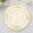 Elegant gold-accented dinner plates stacked for a sophisticated table setting.