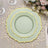 Elegant green plates with yellow trim on a decorative lace placemat.