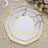 Elegant octagonal serving plate with gold geometric design.