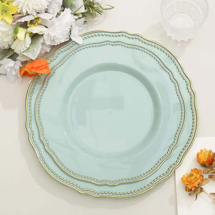 10-Pack Plastic Dinner Plates 9" Jade with Gold Scalloped Rim - Disposable Party Plates