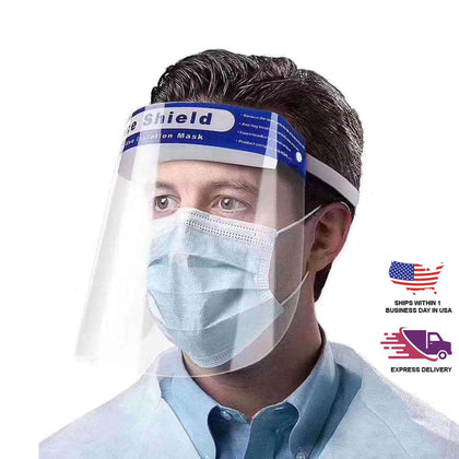 10 Pack Bulk Protective Face Shield Mask with Elastic Band and Comfort Sponge - Protects from Sneezing, Splash, Droplets