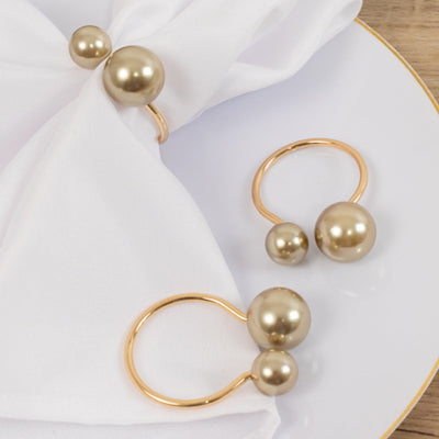 10 Pack Champagne Pearl Metal Napkin Rings Dining Table Decor, Elegant Round Wedding Napkin Holders - 2.5"