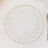 Clear decorative plate with gold scalloped edge.