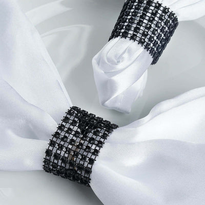 10 Pack Diamond Rhinestone Napkin Rings Black - Velcro Brooch Buckle for Chair Sashes