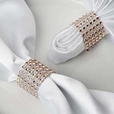 10 Pack Diamond Rhinestone Napkin Rings Champagne - Velcro Brooch Buckle for Chair Sashes