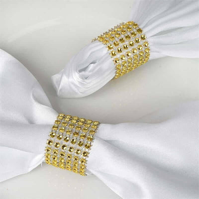 10 Pack Diamond Rhinestone Napkin Rings Gold - Velcro Brooch Buckle for Chair Sashes