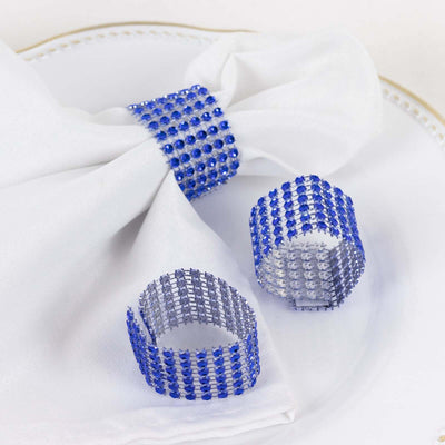 10 Pack Diamond Rhinestone Napkin Rings Royal Blue - Velcro Brooch Buckle for Chair Sashes