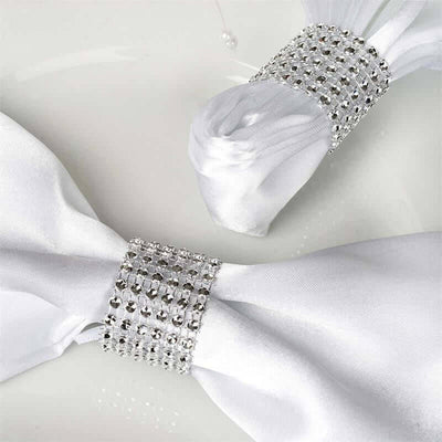 10 Pack Diamond Rhinestone Napkin Rings Silver - Velcro Brooch Buckle for Chair Sashes