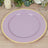 Purple plate with a gold rim on a wooden table.