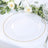 Clear glass charger plate with gold bead trim on white table setting.