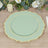 Mint green decorative plate with gold trim on a wooden table.