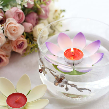 10-Pack Floating Candle Lights 5" Water Lily Lotus Flower Design Colorful - Assorted Tealight Lanterns
