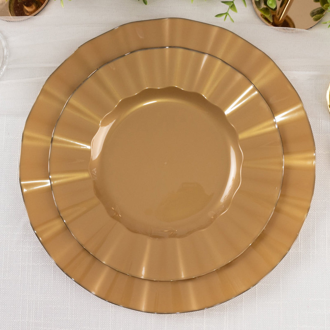 Elegant brown plates stacked together for stylish table settings.