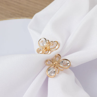 10-Pack Gold Metal Butterfly Napkin Rings with Crystal Diamond Accents – Napkin Holder for Weddings & Events