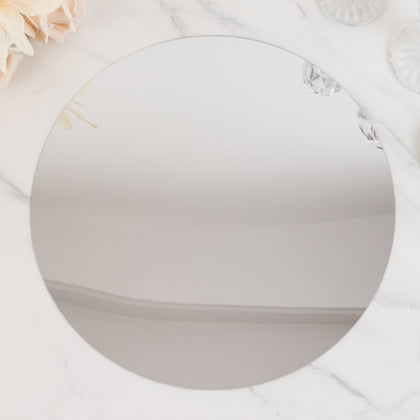 10-Pack Large Acrylic Mirror Tray 14" Round Silver Circle Candle Plate - Decorative Centerpiece Bases