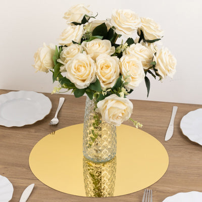 10-Pack Large Acrylic Mirror Tray 16" Round Gold Circle Candle Plate - Decorative Centerpiece Bases