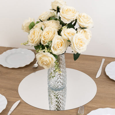 10-Pack Large Acrylic Mirror Tray 16" Round Silver Circle Candle Plate - Decorative Centerpiece Bases