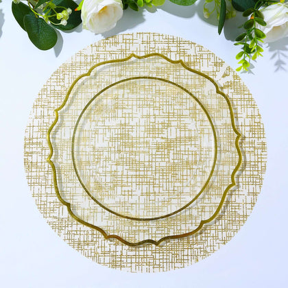 10-Pack Mesh Table Placemats 13" Round Glitter Design Metallic Gold - Polyester Disposable Dining Mats