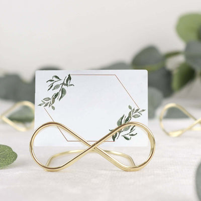 10-Pack Metal Card Holder Stands 3" Infinity Design Gold - Table Number Stands and Wedding Place Card Menu Clips