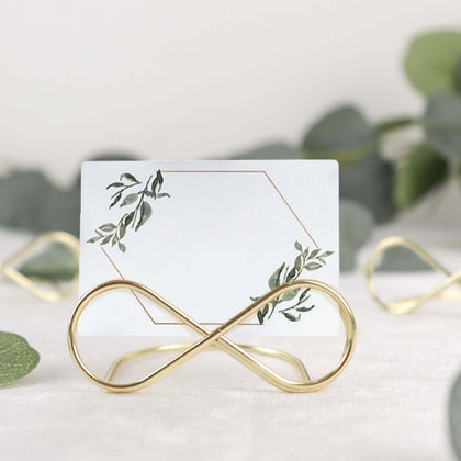 10-Pack Metal Card Holder Stands 3" Infinity Design Gold - Table Number Stands and Wedding Place Card Menu Clips