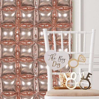 10 Pack Metallic Rose Gold Double Row Mylar Foil Balloon Backdrop, Square Diamond Design Balloon Wall 43"x11"
