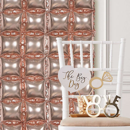 10 Pack Metallic Rose Gold Double Row Mylar Foil Balloon Backdrop, Square Diamond Design Balloon Wall 43"x11"