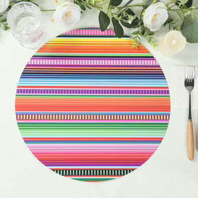 10-Pack Disposable Table Placemats 13" Multicolor Mexican Serape Fiesta Striped Print - 300GSM Festive Paper Placemats