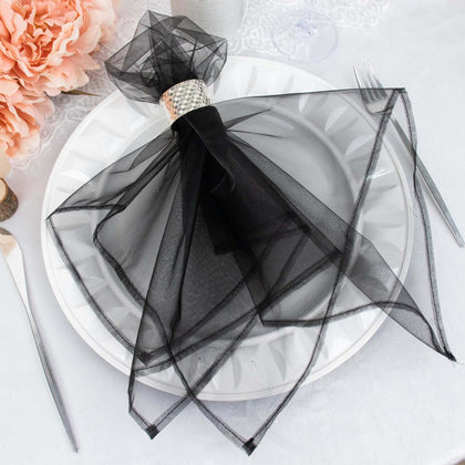 10 Pack Organza Napkins 23"x23" Black - Crisp & Lightweight Sheer Dinner Napkins