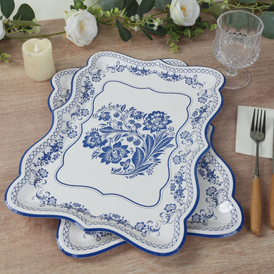 10-Pack Paper Rectangle Serving Trays 14"x10" White Royal Blue