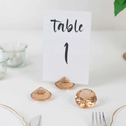 10-Pack Plastic Card Holder Stands 1.75" Diamond Shaped Design Amber Crystal - Wedding Table Place Card Decorations