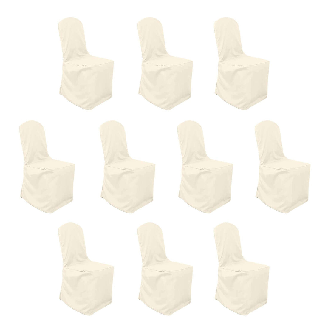 Set of 10 cream chair covers for elegant event decor