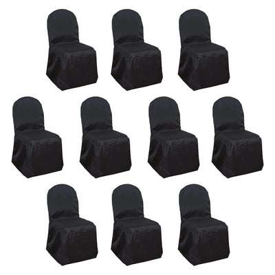 10 Pack Polyester Banquet Chair Covers Black - Reusable Stain-Resistant Slipcovers