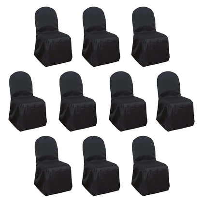 10 Pack Polyester Banquet Chair Covers Black - Reusable Stain-Resistant Slipcovers