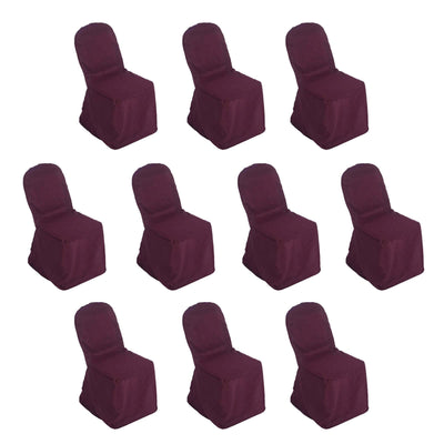 10 Pack Polyester Banquet Chair Covers Burgundy - Reusable Stain-Resistant Slipcovers