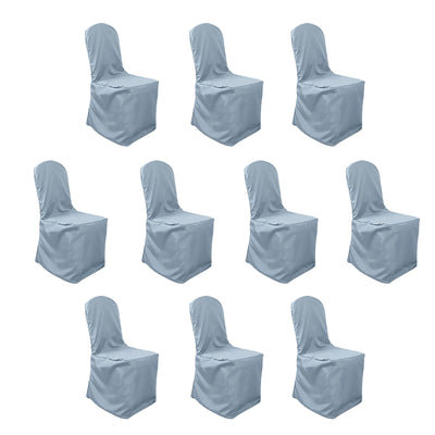 10 Pack Polyester Banquet Chair Covers Dusty Blue - Reusable Stain-Resistant Slipcovers