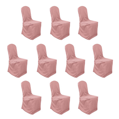 10 Pack Polyester Banquet Chair Covers Dusty Rose - Reusable Stain-Resistant Slipcovers
