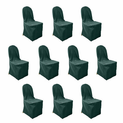 10 Pack Polyester Banquet Chair Covers Hunter Emerald Green - Reusable Stain-Resistant Slipcovers