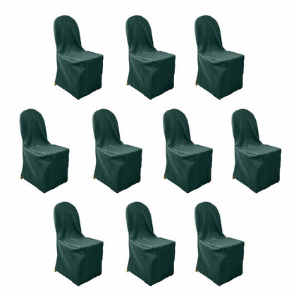 10 Pack Polyester Banquet Chair Covers Hunter Emerald Green - Reusable Stain-Resistant Slipcovers