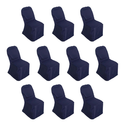 10 Pack Polyester Banquet Chair Covers Navy Blue - Reusable Stain-Resistant Slipcovers