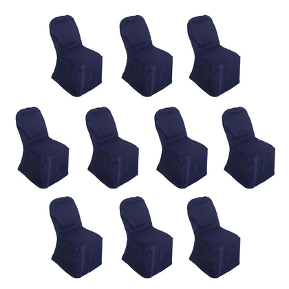 10 Pack Polyester Banquet Chair Covers Navy Blue - Reusable Stain-Resistant Slipcovers