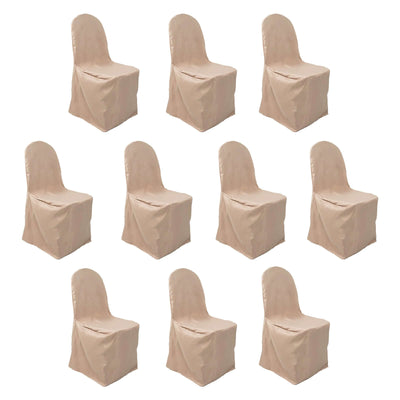 10 Pack Polyester Banquet Chair Covers Nude - Reusable Stain-Resistant Slipcovers