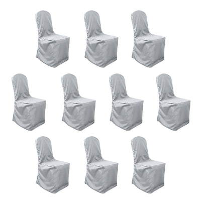 10 Pack Polyester Banquet Chair Covers Silver - Reusable Stain-Resistant Slipcovers