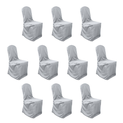 10 Pack Polyester Banquet Chair Covers Silver - Reusable Stain-Resistant Slipcovers
