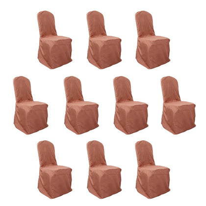 10 Pack Polyester Banquet Chair Covers Terracotta (Rust) - Reusable Stain-Resistant Slipcovers